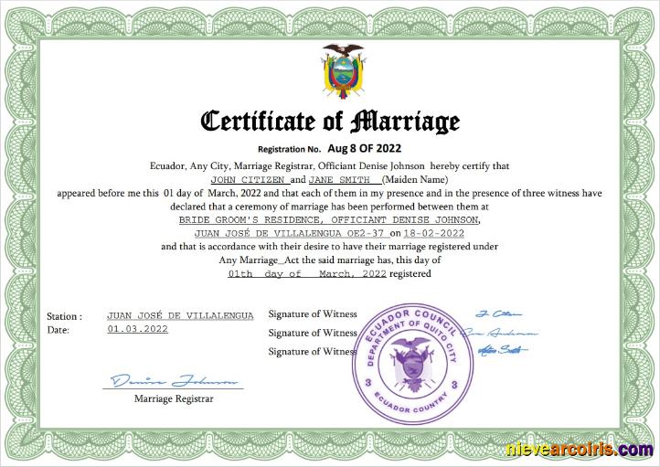 Ecuador marriage certificate